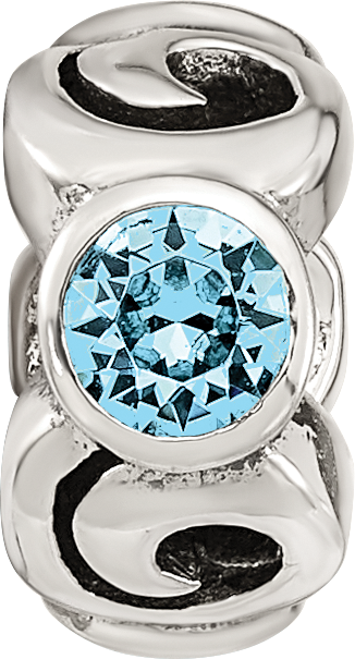 Sterling Silver 925 Antiqued Blue Crystal Birthstone Bead for March