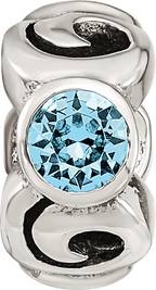 Sterling Silver 925 Antiqued Blue Crystal Birthstone Bead for March