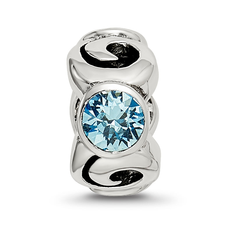 Sterling Silver 925 Antiqued Blue Crystal Birthstone Bead for March