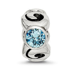 Sterling Silver 925 Antiqued Blue Crystal Birthstone Bead for March