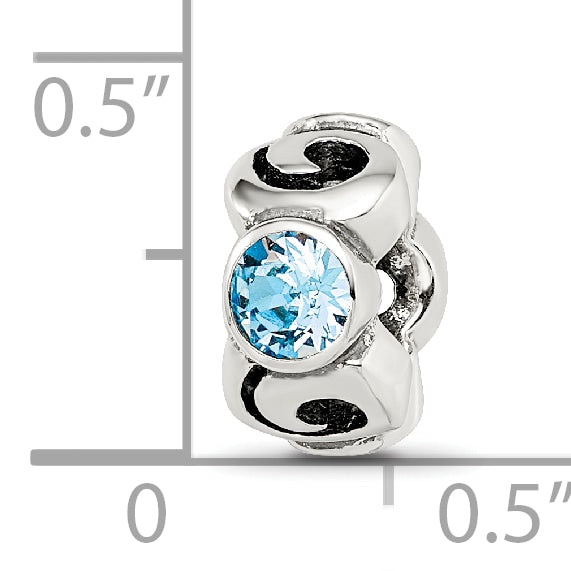 Sterling Silver 925 Antiqued Blue Crystal Birthstone Bead for March