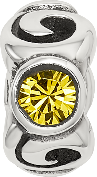 Sterling Silver 925 Yellow Crystal Birthstone Bead with Antiqued Finish
