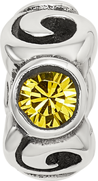 Sterling Silver 925 Yellow Crystal Birthstone Bead with Antiqued Finish