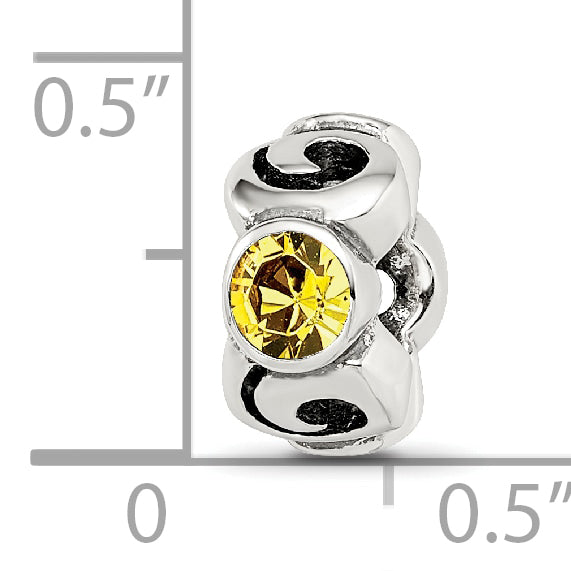 Sterling Silver 925 Yellow Crystal Birthstone Bead with Antiqued Finish