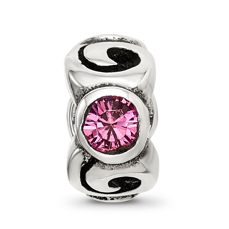 Sterling Silver 925 Pink Crystal October Birthstone Bead by Sophia Jewelers