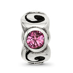 Sterling Silver 925 Pink Crystal October Birthstone Bead by Sophia Jewelers