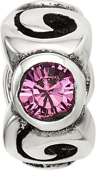 Sterling Silver 925 Pink Crystal October Birthstone Bead by Sophia Jewelers