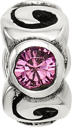 Sterling Silver 925 Pink Crystal October Birthstone Bead by Sophia Jewelers