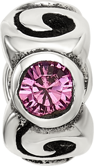 Sterling Silver 925 Pink Crystal October Birthstone Bead by Sophia Jewelers