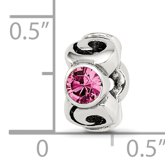 Sterling Silver 925 Pink Crystal October Birthstone Bead by Sophia Jewelers