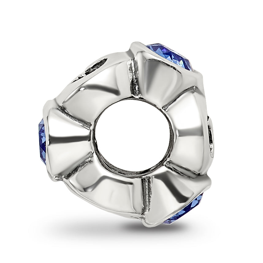 Sterling Silver Blue Crystal Birthstone Bead with Antiqued Finish