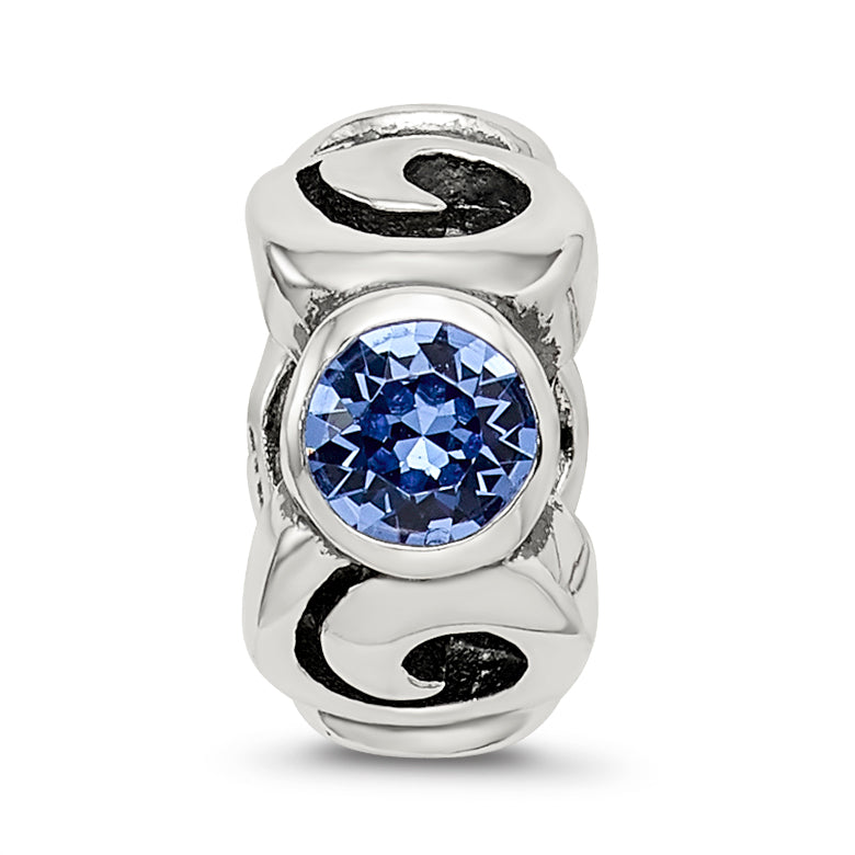 Sterling Silver Blue Crystal Birthstone Bead with Antiqued Finish