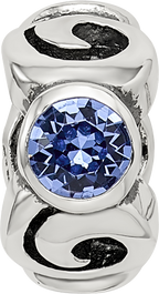 Sterling Silver Blue Crystal Birthstone Bead with Antiqued Finish
