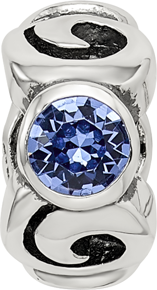Sterling Silver Blue Crystal Birthstone Bead with Antiqued Finish