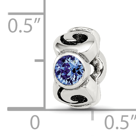 Sterling Silver Blue Crystal Birthstone Bead with Antiqued Finish