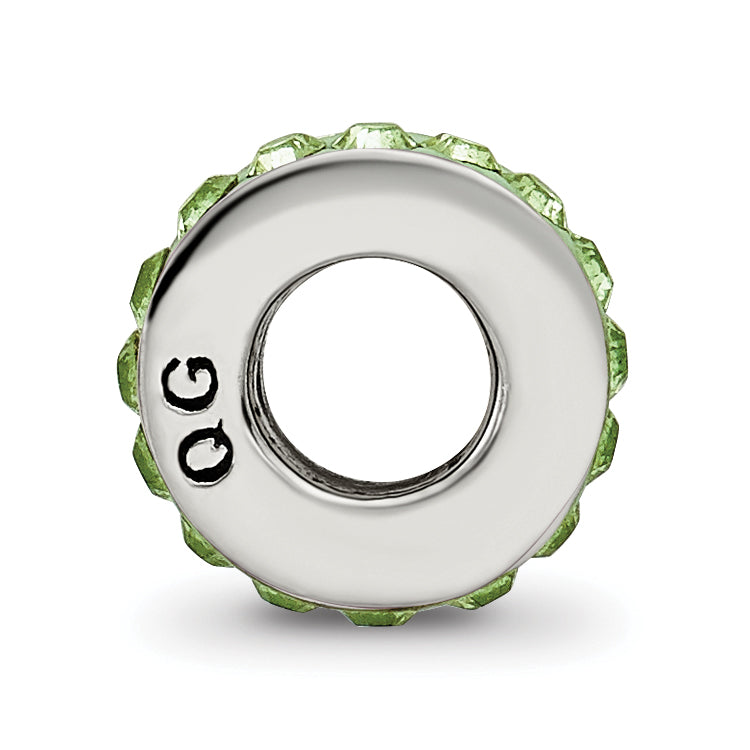 Sterling Silver 925 Bead with Green Crystal August Birthstone, Antiqued Finish