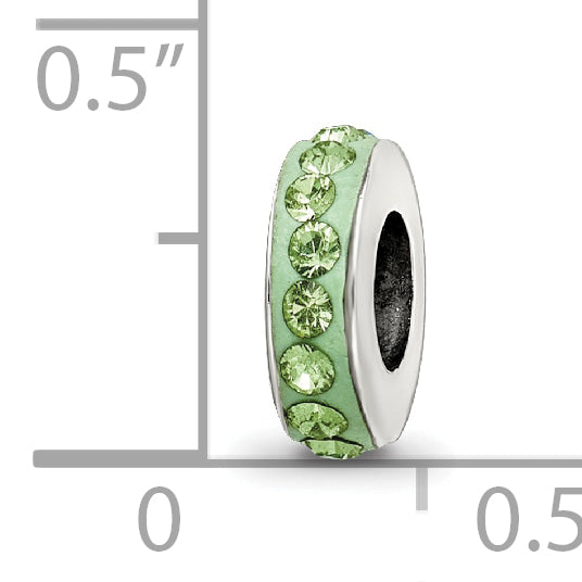 Sterling Silver 925 Bead with Green Crystal August Birthstone, Antiqued Finish