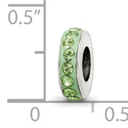 Sterling Silver 925 Bead with Green Crystal August Birthstone, Antiqued Finish