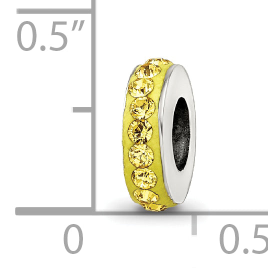 Sterling Silver 925 Bead with Yellow Crystal, Antiqued Finish