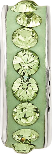 Sterling Silver 925 Bead with Green Crystal August Birthstone, Antiqued Finish