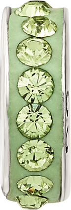 Sterling Silver 925 Bead with Green Crystal August Birthstone, Antiqued Finish