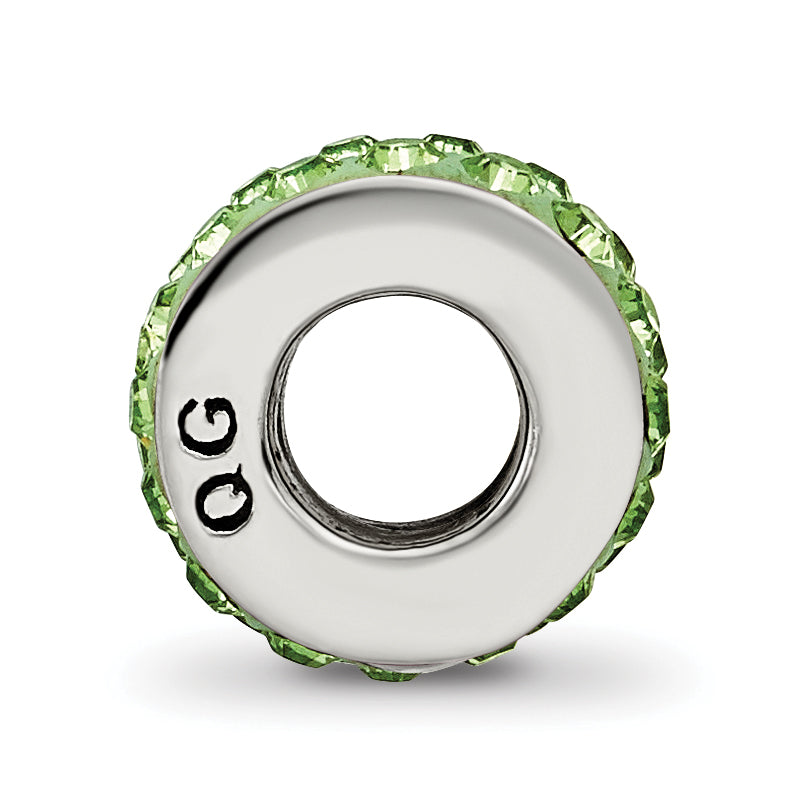 Sterling Silver 925 Antiqued Bead with Double Row Green Crystals