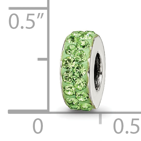 Sterling Silver 925 Antiqued Bead with Double Row Green Crystals