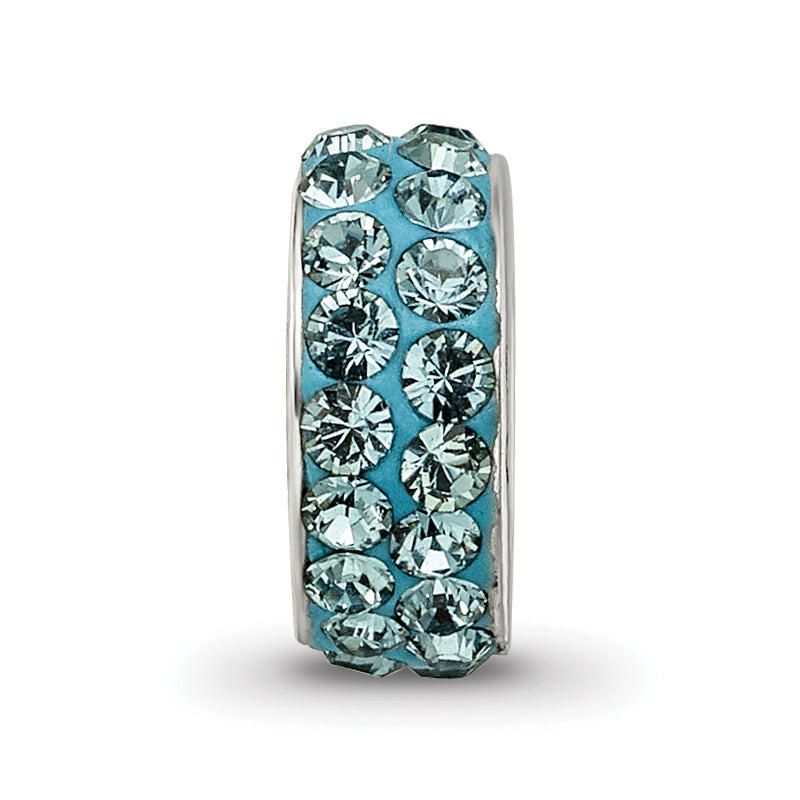 Sterling Silver 925 Bead with Double Row Blue Preciosa Crystals