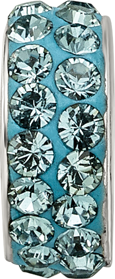 Sterling Silver 925 Bead with Double Row Blue Preciosa Crystals
