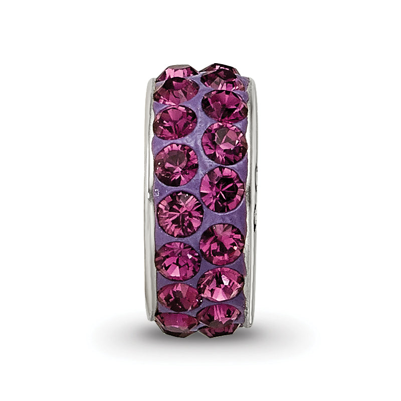 Sterling Silver 925 Double Row Purple Crystal Bead with Antiqued Finish