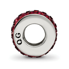 Sterling Silver 925 Bead with Double Row Red Crystal, Antiqued Finish