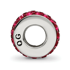 Sterling Silver 925 Red Crystal Bead with Double Row Design, Antiqued Finish