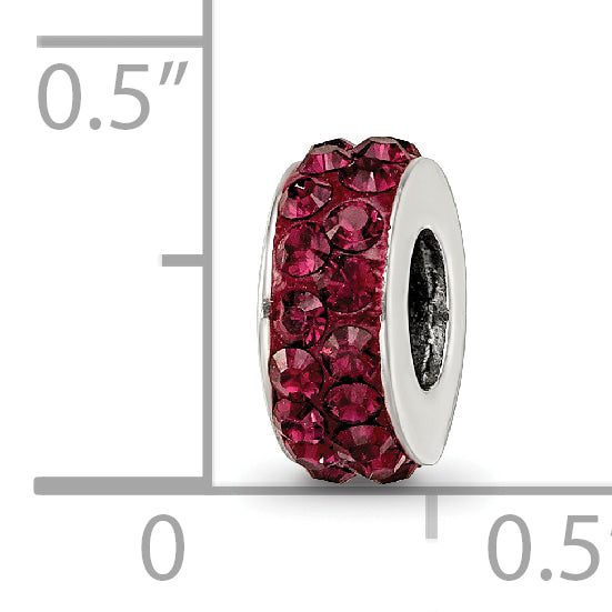 Sterling Silver 925 Antiqued Bead with Double Row Red Crystal for June Birthstone