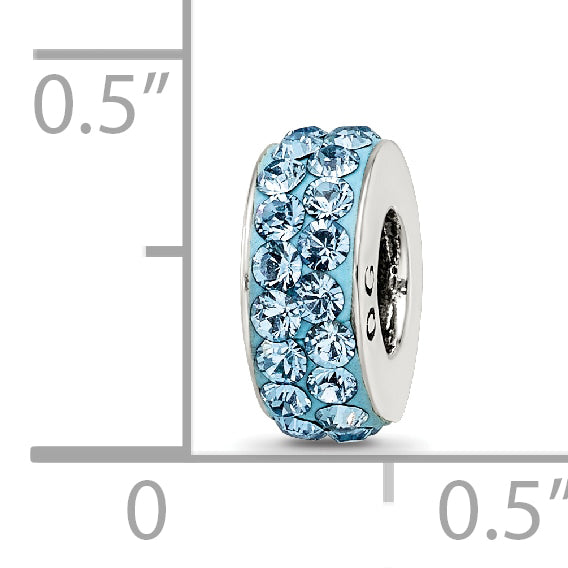 Sterling Silver 925 March Blue Crystal Bead with Double Row Sparkle