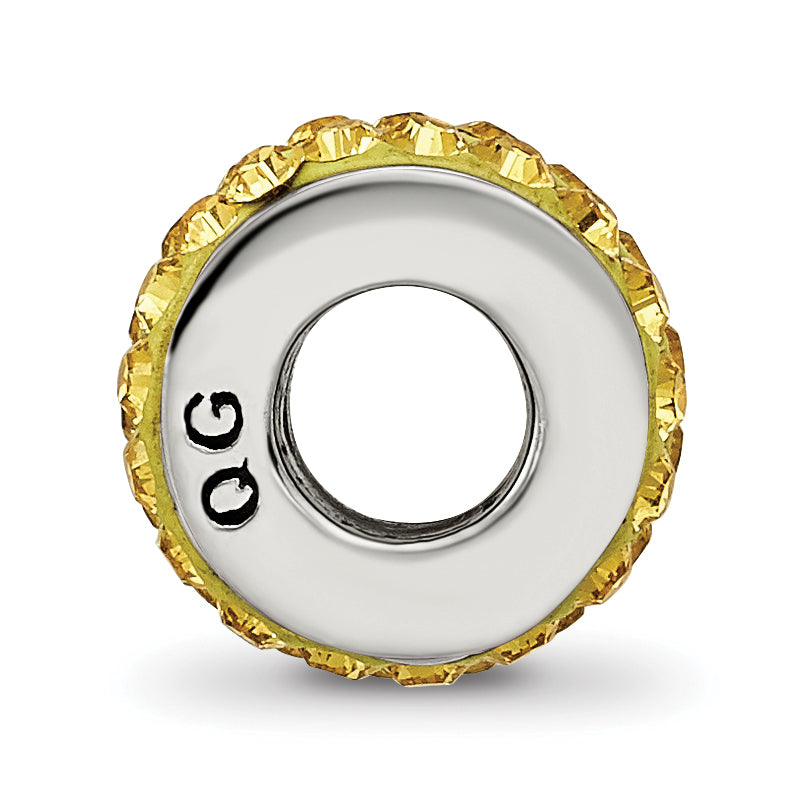Sterling Silver 925 Double Row Bead with Yellow Crystals, Antiqued Finish