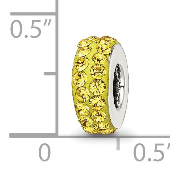 Sterling Silver 925 Double Row Bead with Yellow Crystals, Antiqued Finish