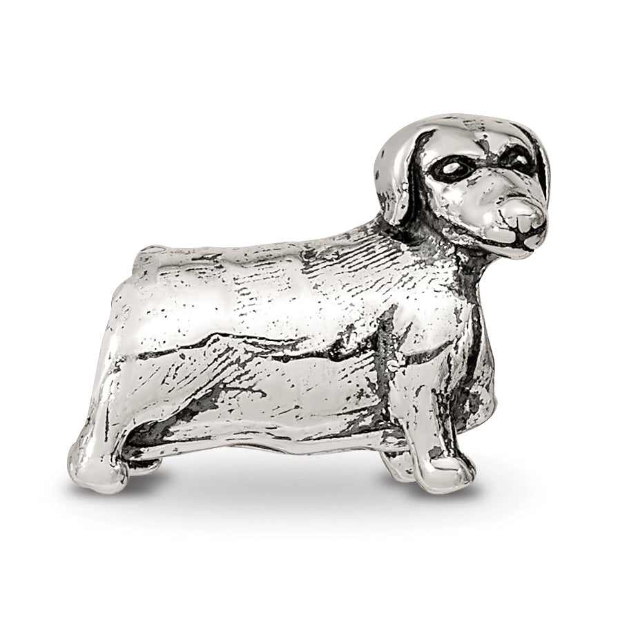 Sterling Silver 925 Dachshund Bead with Antiqued Finish Solid Design