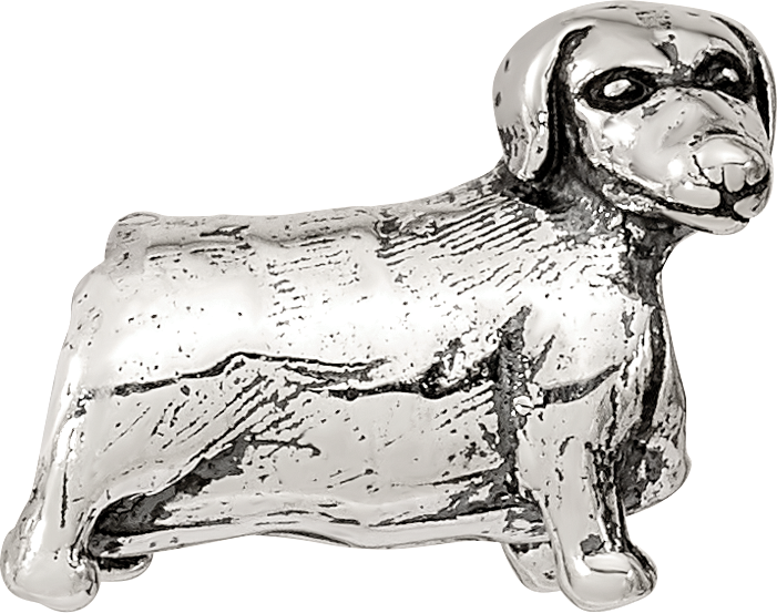 Sterling Silver 925 Dachshund Bead with Antiqued Finish Solid Design