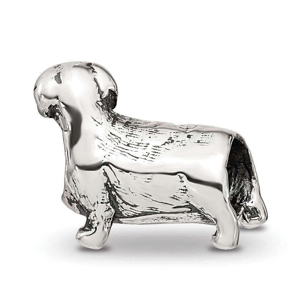 Sterling Silver 925 Dachshund Bead with Antiqued Finish Solid Design