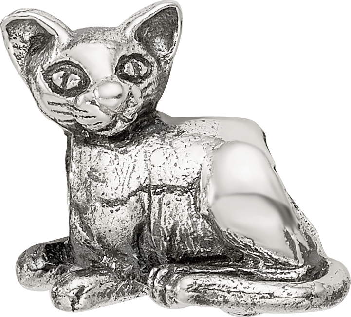 Sterling Silver 925 Sphinx Cat Themed Bead with Antiqued Finish