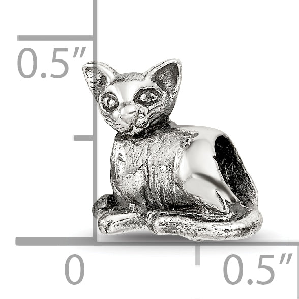 Sterling Silver 925 Sphinx Cat Themed Bead with Antiqued Finish