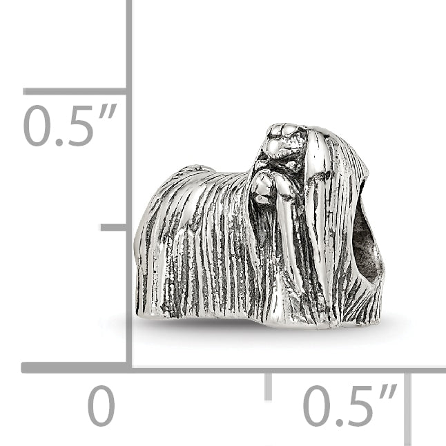 Sterling Silver 925 Maltese Dog Bead with Antiqued Finish Solid Cast Design