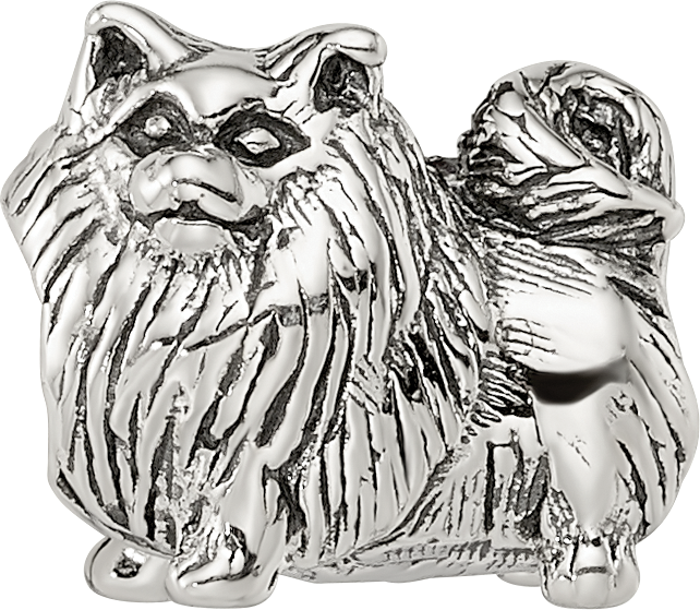 Sterling Silver 925 Pomeranian Bead with Antiqued Finish Solid Cast Design