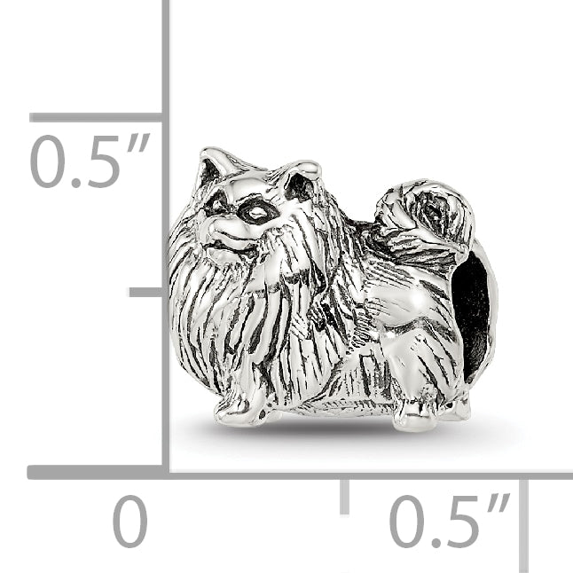 Sterling Silver 925 Pomeranian Bead with Antiqued Finish Solid Cast Design