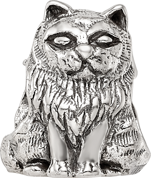 Sterling Silver 925 Birman Cat Bead with Antiqued Finish Solid Design