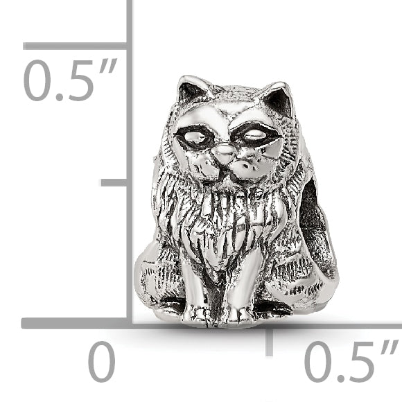 Sterling Silver 925 Birman Cat Bead with Antiqued Finish Solid Design