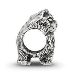 Sterling Silver 925 Persian Cat Bead with Antiqued Finish Solid Cast Design