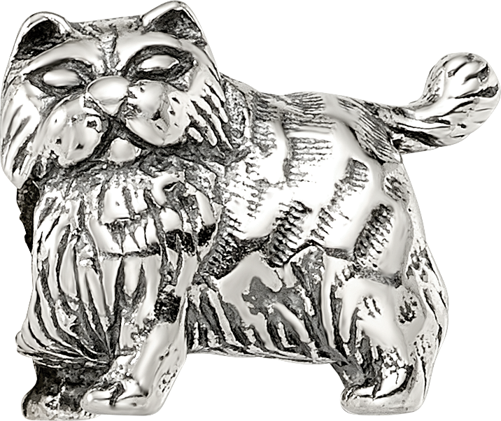 Sterling Silver 925 Persian Cat Bead with Antiqued Finish Solid Cast Design