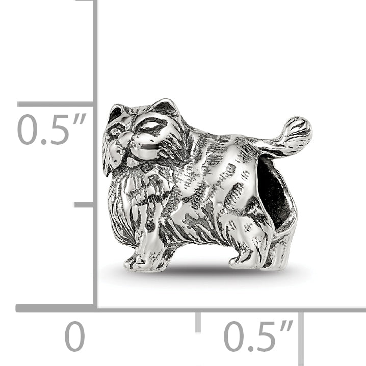 Sterling Silver 925 Persian Cat Bead with Antiqued Finish Solid Cast Design