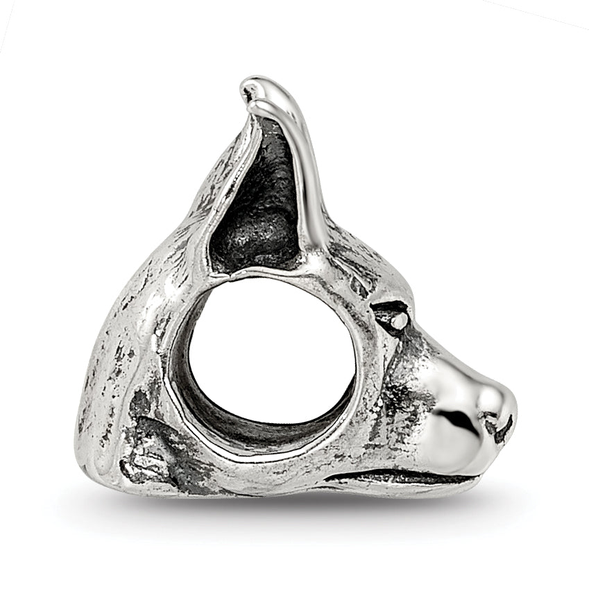 Sterling Silver 925 Antiqued Doberman Pinscher Head Bead Solid Cast Design